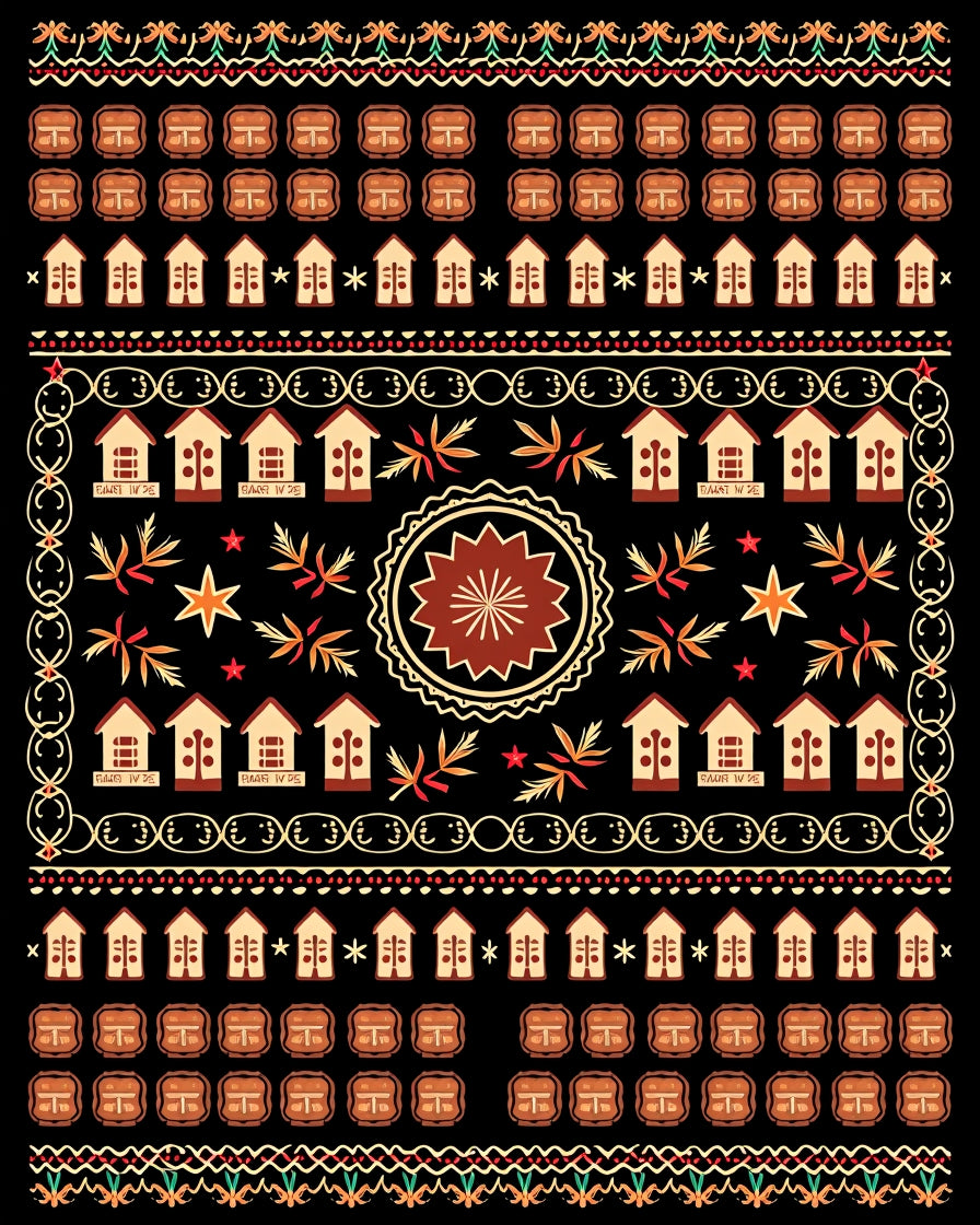 Terracotta Brown Folkloric House Medallion Rug