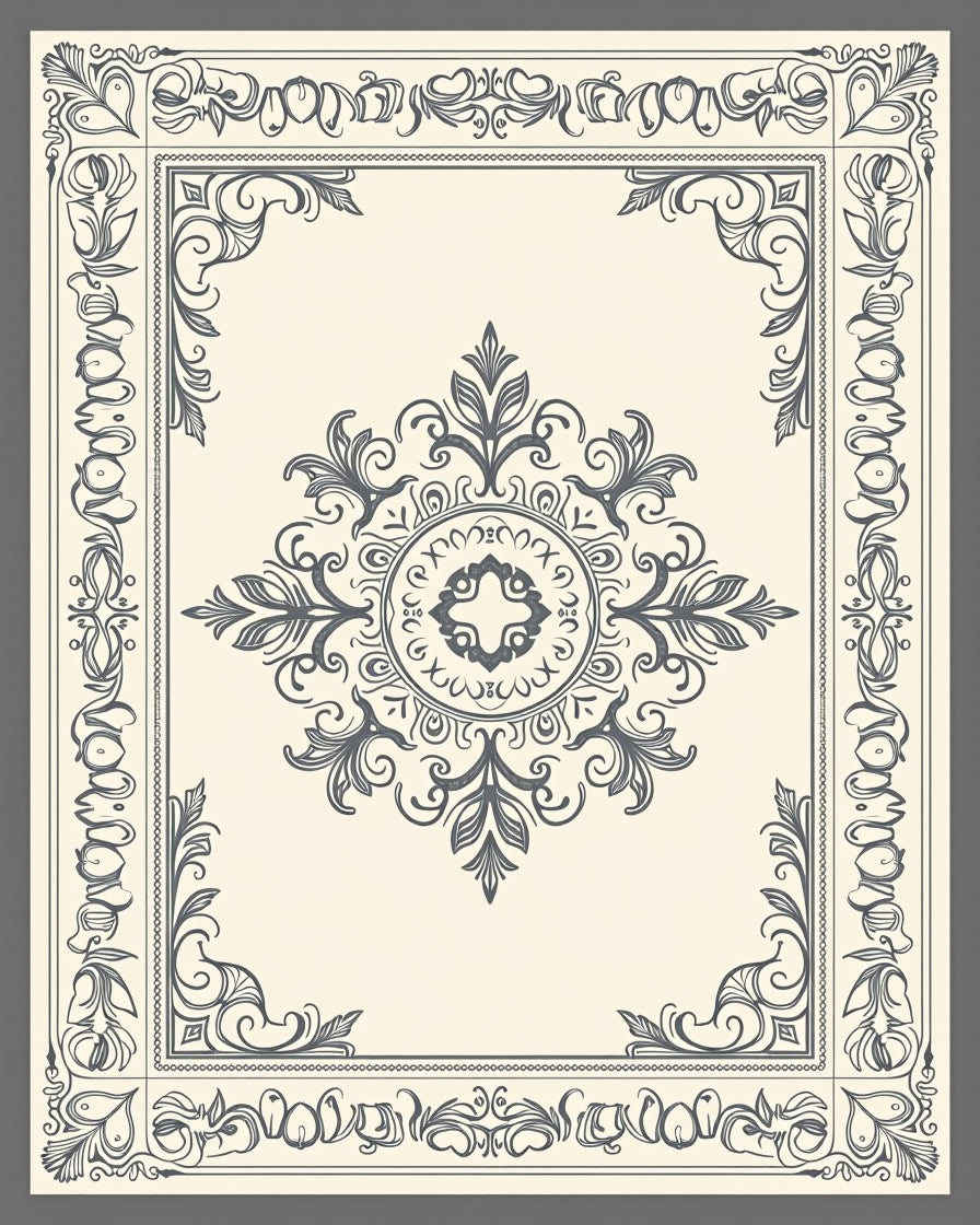 Antique Cream Floral Medallion Border Rug