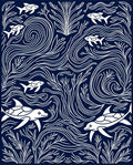 Undersea Life Navy White Whimsical Rug