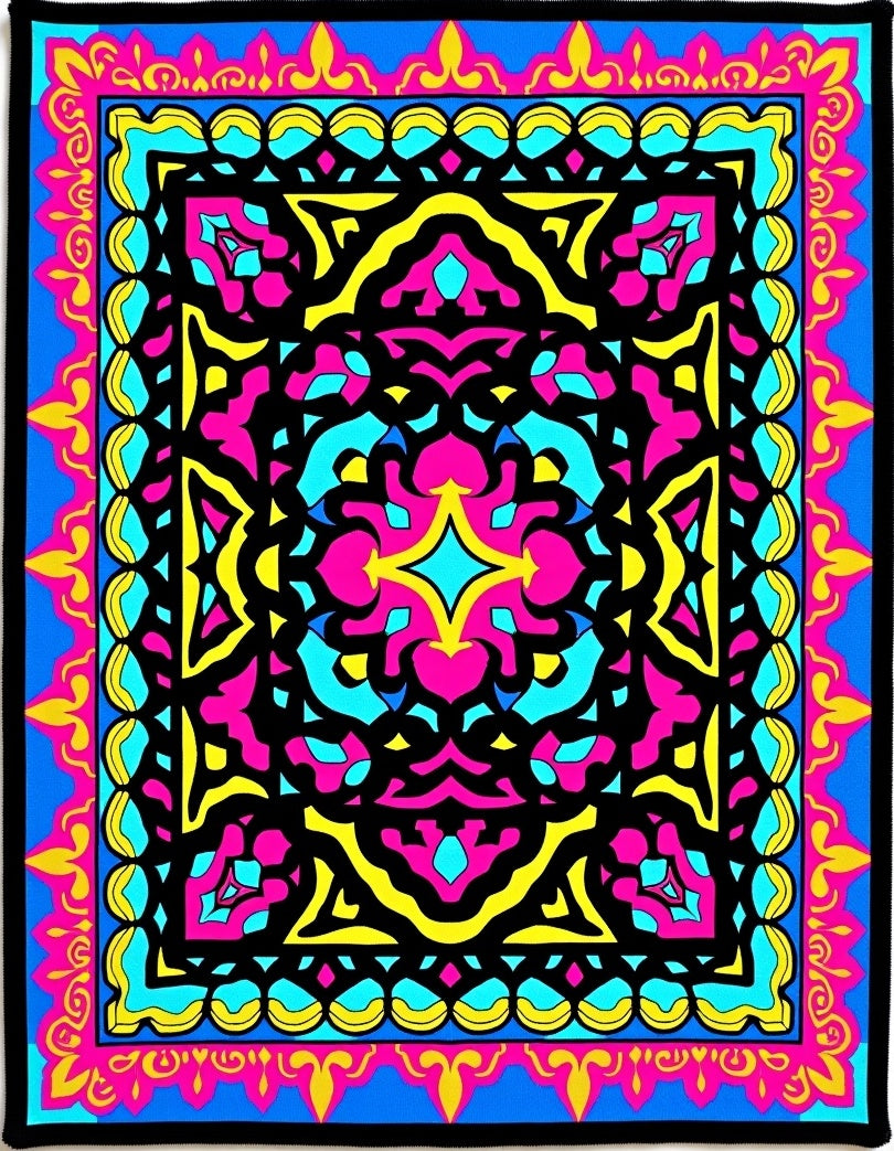 Vivid Azure Pink Yellow Interlocking Medallion Rug
