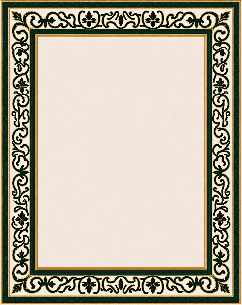 Elegant Ivory Scrollwork Vine Border Rug