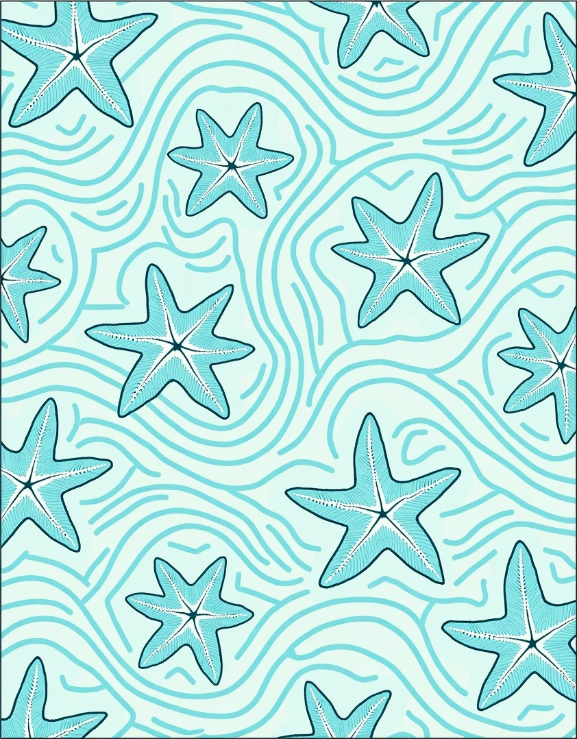 Aqua Seashell Swirl Starfish Rug