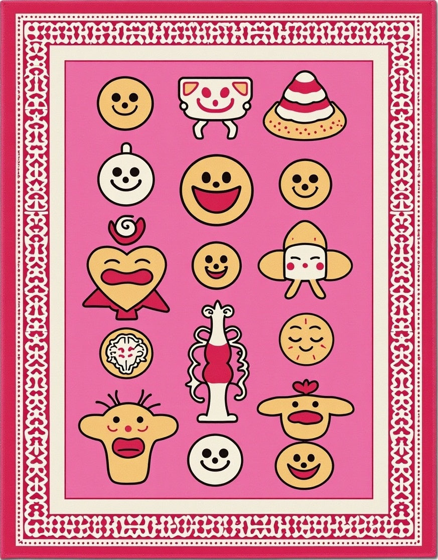 Pink Kawaii Character Collage Rug