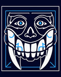 Dark Blue White Grinning Skull Outline Rug