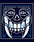 Dark Blue White Grinning Skull Outline Rug