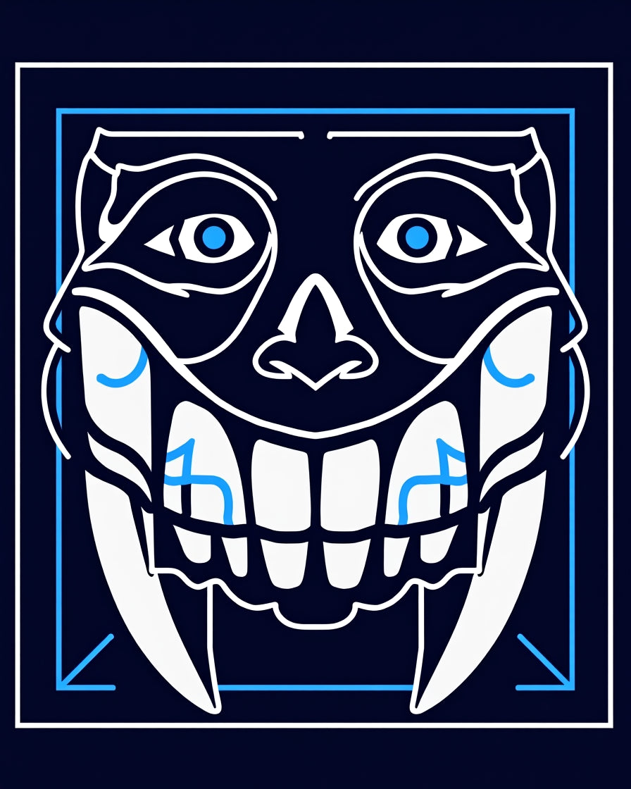 Dark Blue White Grinning Skull Outline Rug