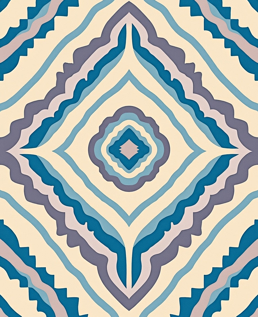 Vibrant Blue Diamond Layered Rug