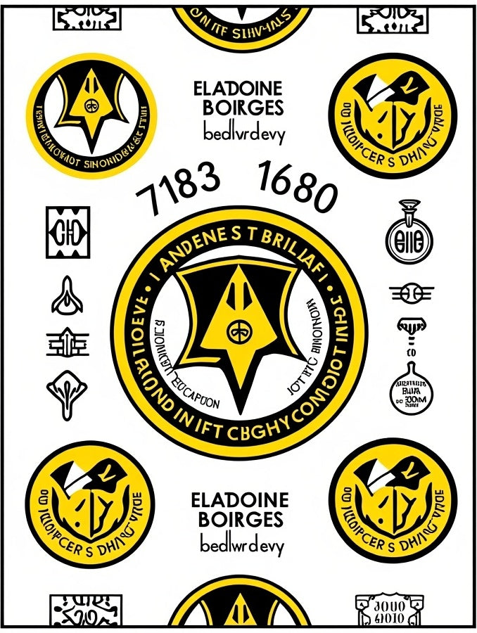 Gold Yellow Emblem Collage Rug