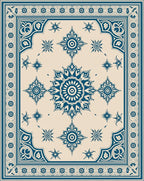 Navy Starburst Floral Medallion Rug