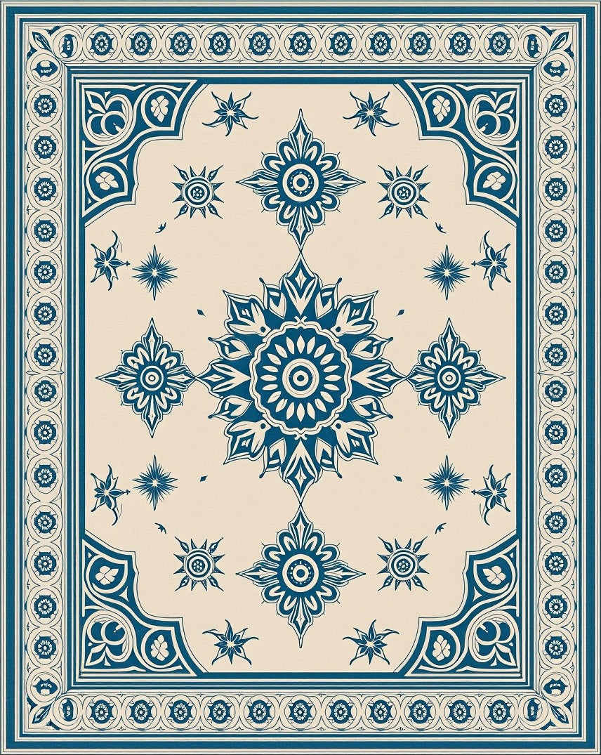 Navy Starburst Floral Medallion Rug