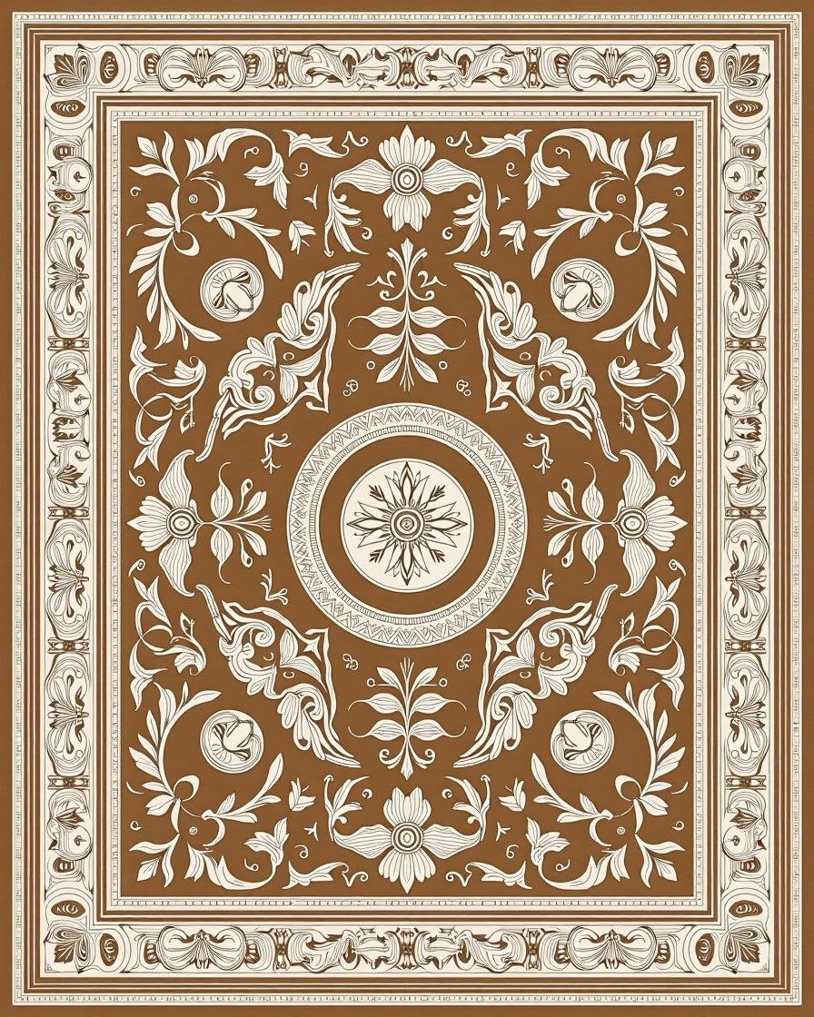 Ornate Brown Floral Medallion Rug