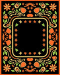 Orange Black Floral Border Accent Rug