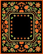 Orange Black Floral Border Accent Rug