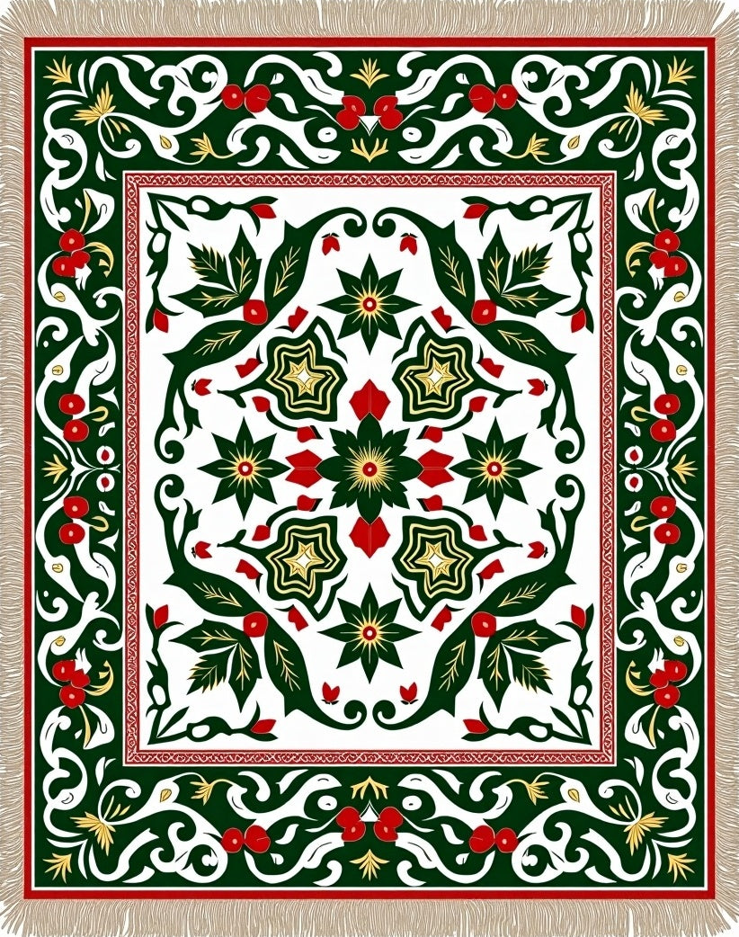Emerald Green Red Berry Floral Medallion Rug