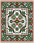 Emerald Green Red Berry Floral Medallion Rug
