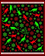 Christmas Dinosaurs Snowflakes Red Green Rug