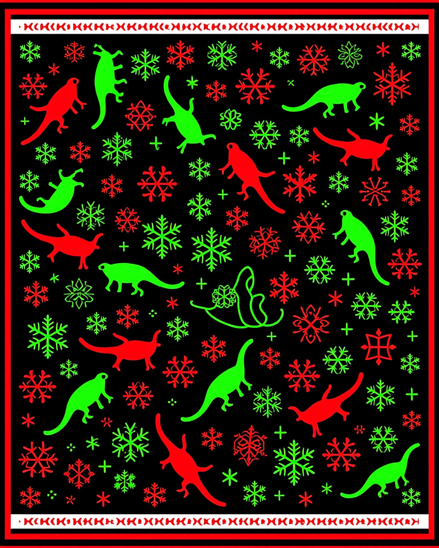 Christmas Dinosaurs Snowflakes Red Green Rug