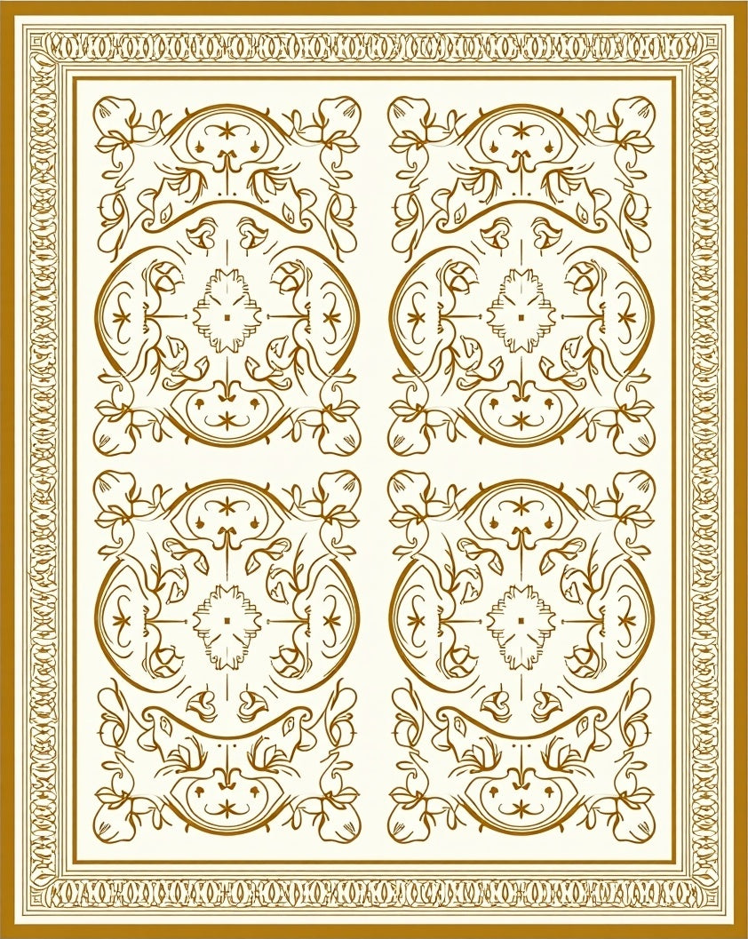 Antique Gold Floral Oval Medallion Rug