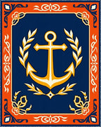 Navy Blue Anchor Laurel Wreath Rug