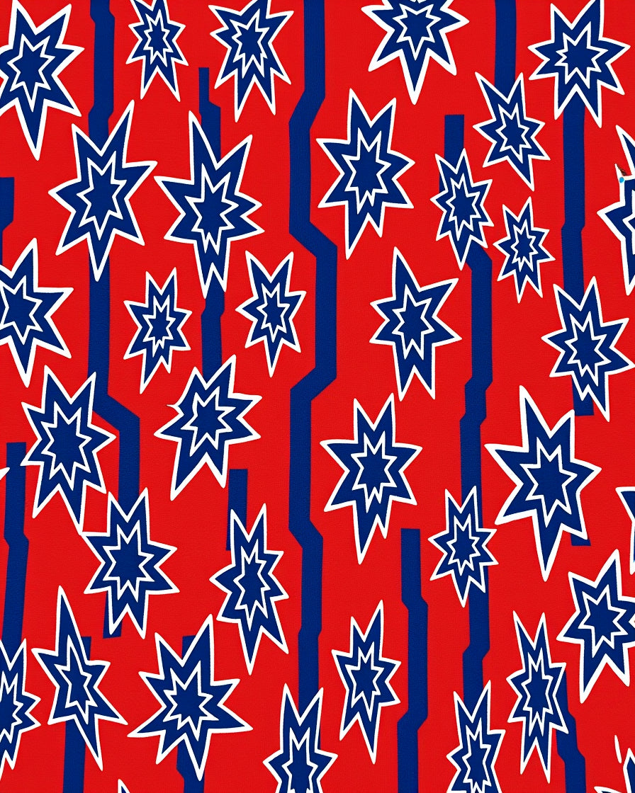 Red Blue Exploding Star Geometric Rug