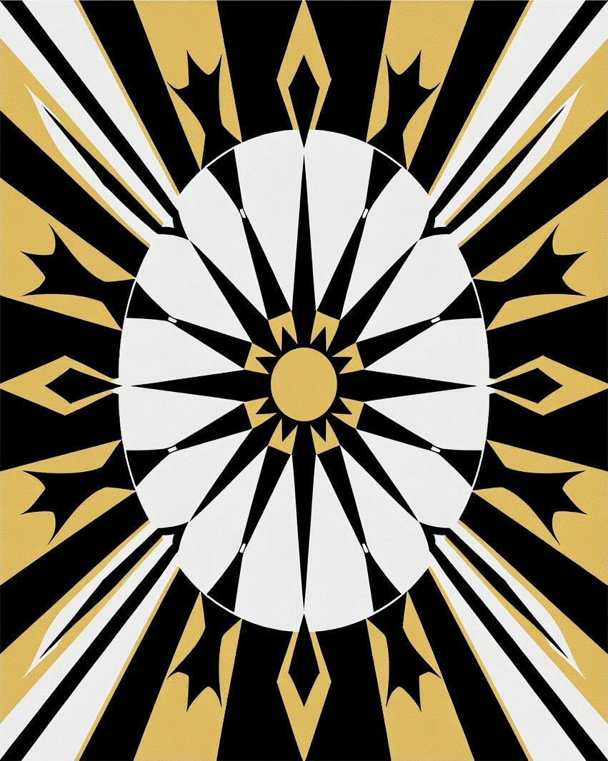 Golden Black White Sunburst Medallion Rug