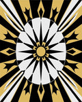Golden Black White Sunburst Medallion Rug