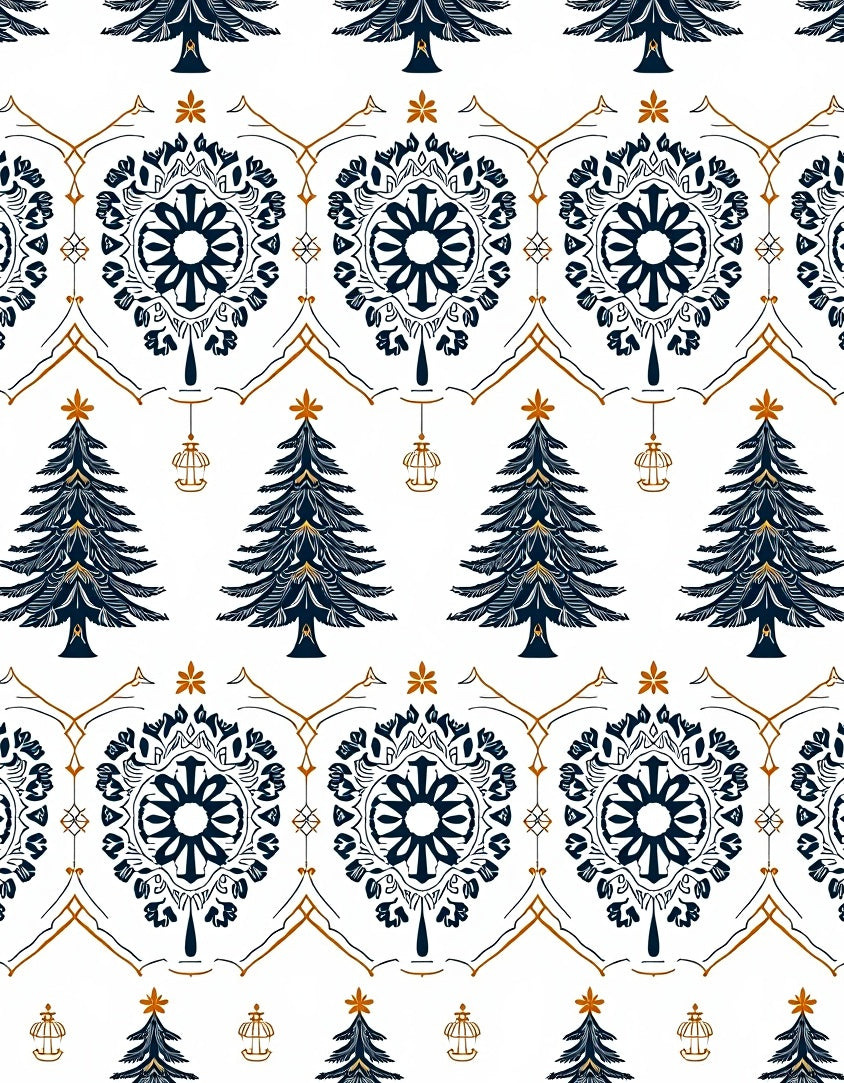 Deep Blue Christmas Tree Medallion Rug