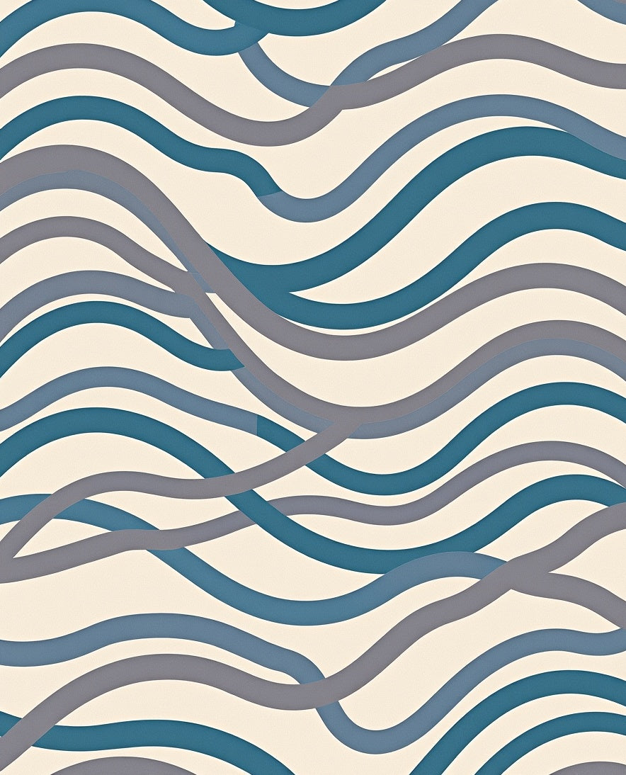 Blue Gray Wavy Striped Organic Rug