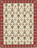 Cream Red Floral Lattice Traditional Rug