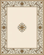 Elegant Gold Cream Floral Border Rug