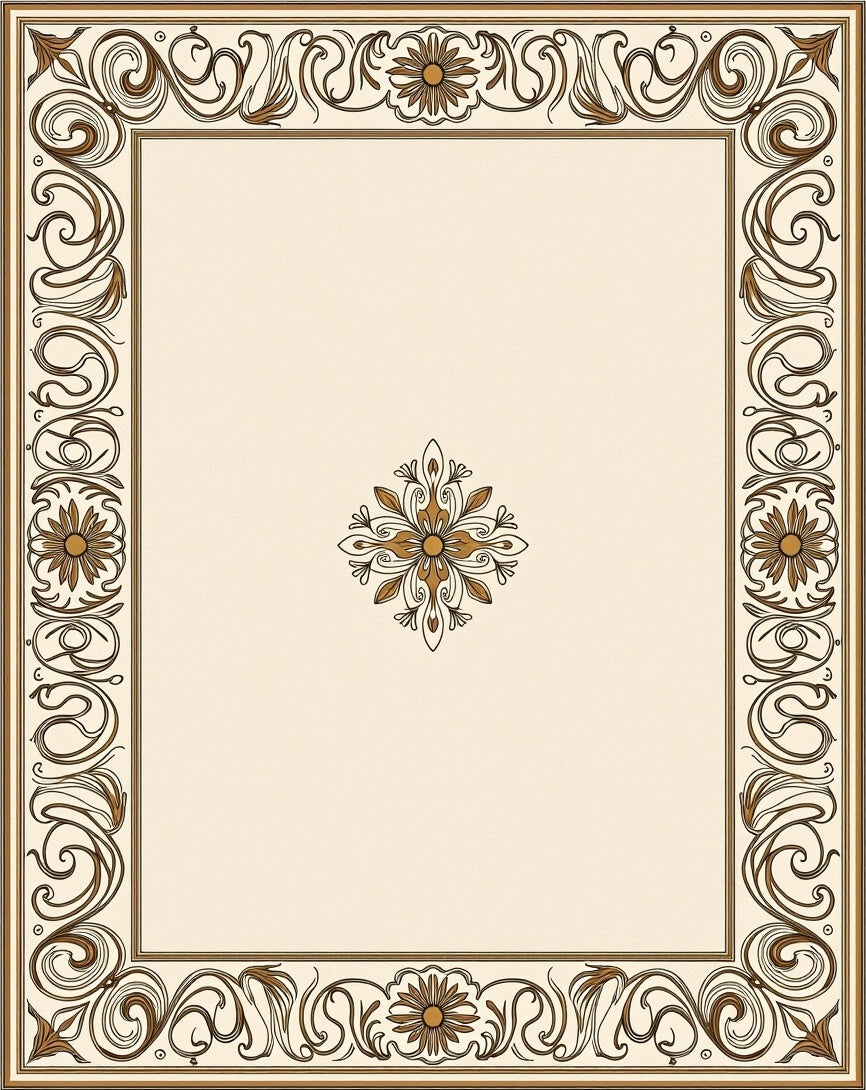 Elegant Gold Cream Floral Border Rug