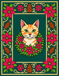 Orange Tabby Cat Poinsettia Wreath Rug