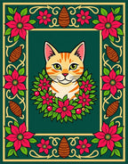 Orange Tabby Cat Poinsettia Wreath Rug