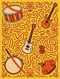 Retro Orange Musical Instruments Rug