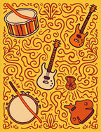 Retro Orange Musical Instruments Rug