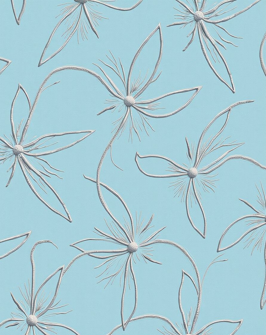 Serene Sky Blue Outline Floral Rug