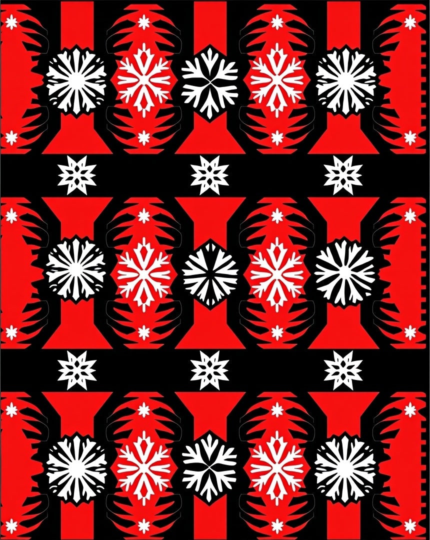 Bold Red Black Snowflake Symmetry Rug