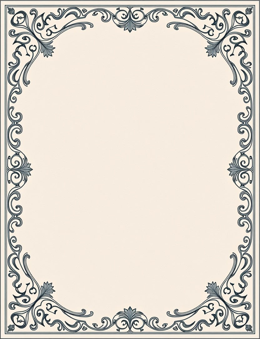 Elegant Black Vine Scroll Border Rug