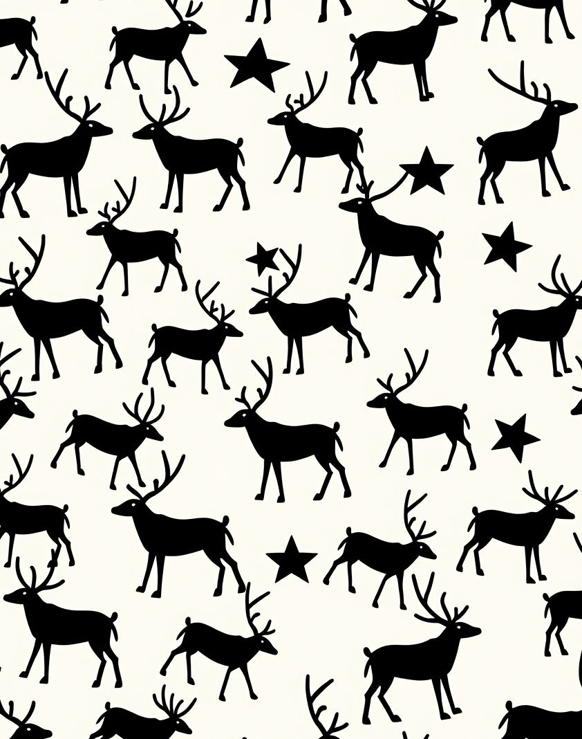 Black Reindeer Star Silhouette Rug