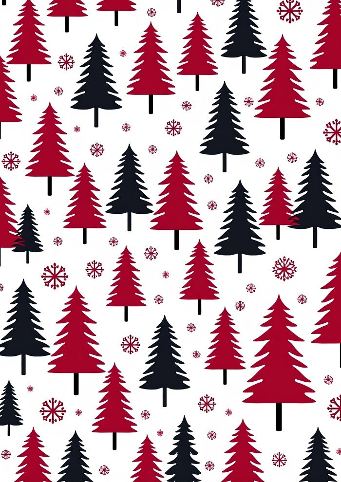 Crimson Black Evergreen Snowflakes Rug