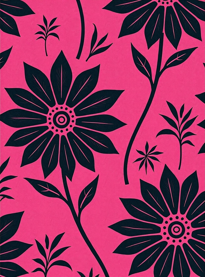 Bold Pink Floral Botanical Artwork Rug