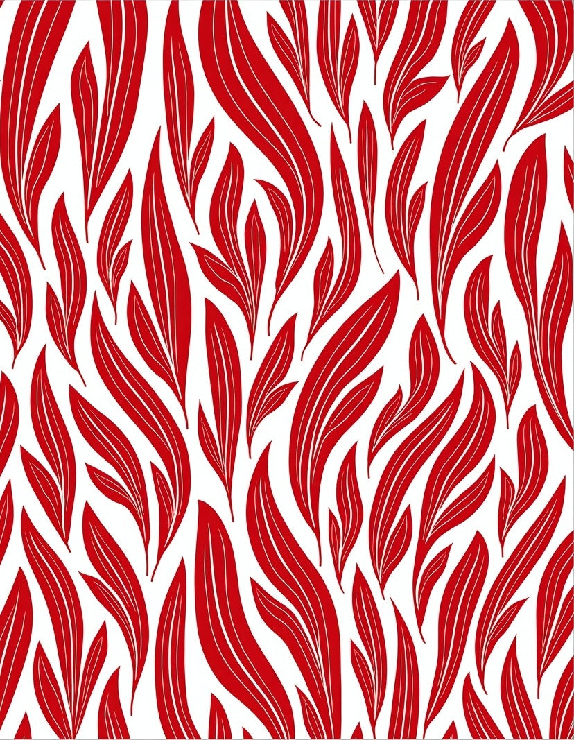 Red Abstract Leafy Swirl Rug