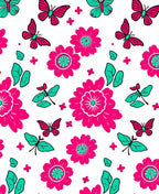 Vibrant Pink Teal Butterfly Floral Garden Rug