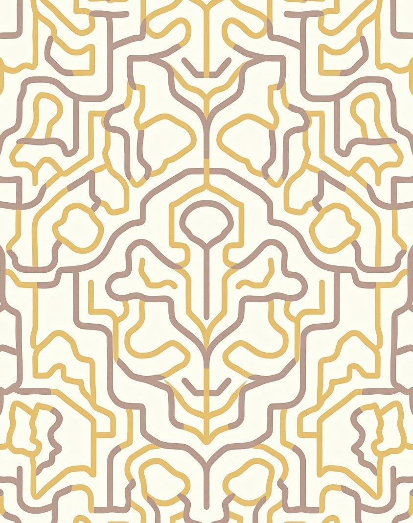 Modern Gold and Taupe Maze Graphic Rug