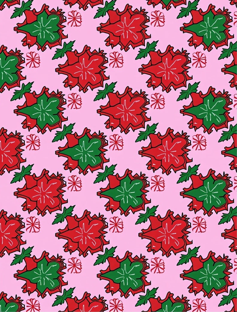 Vibrant Red Green Floral Burst Rug