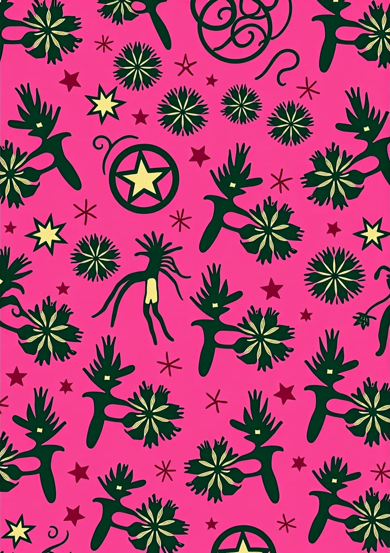 Hot Pink Folk Inspired Starburst Floral Rug