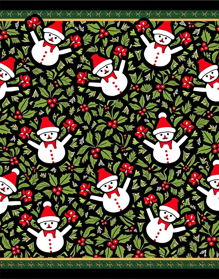 Charming Snowman Holly Berry Holiday Rug