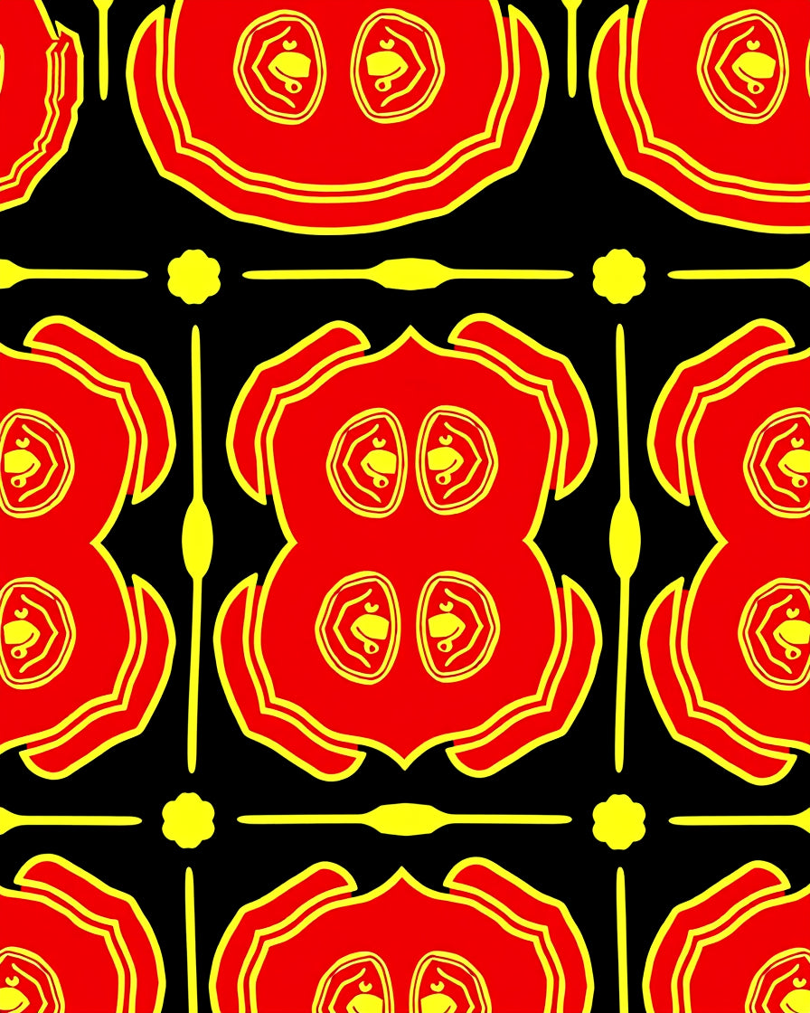 Red and Yellow Ochre Figurative Rug