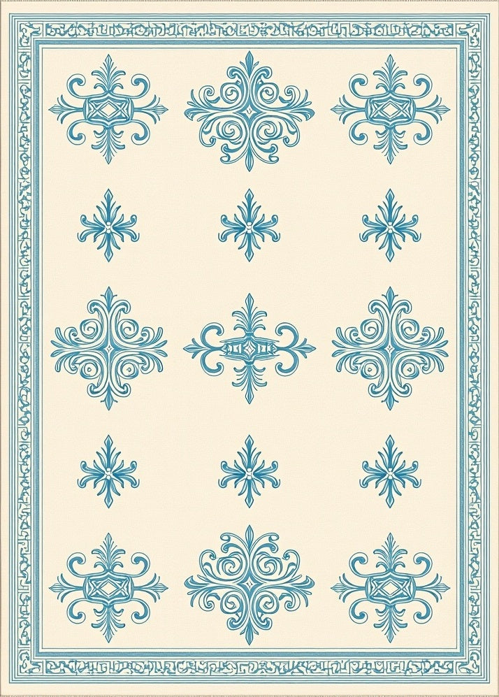 Classic Teal Medallion Cream Border Rug