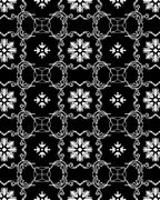 Black White Geometric Floral Medallion Rug